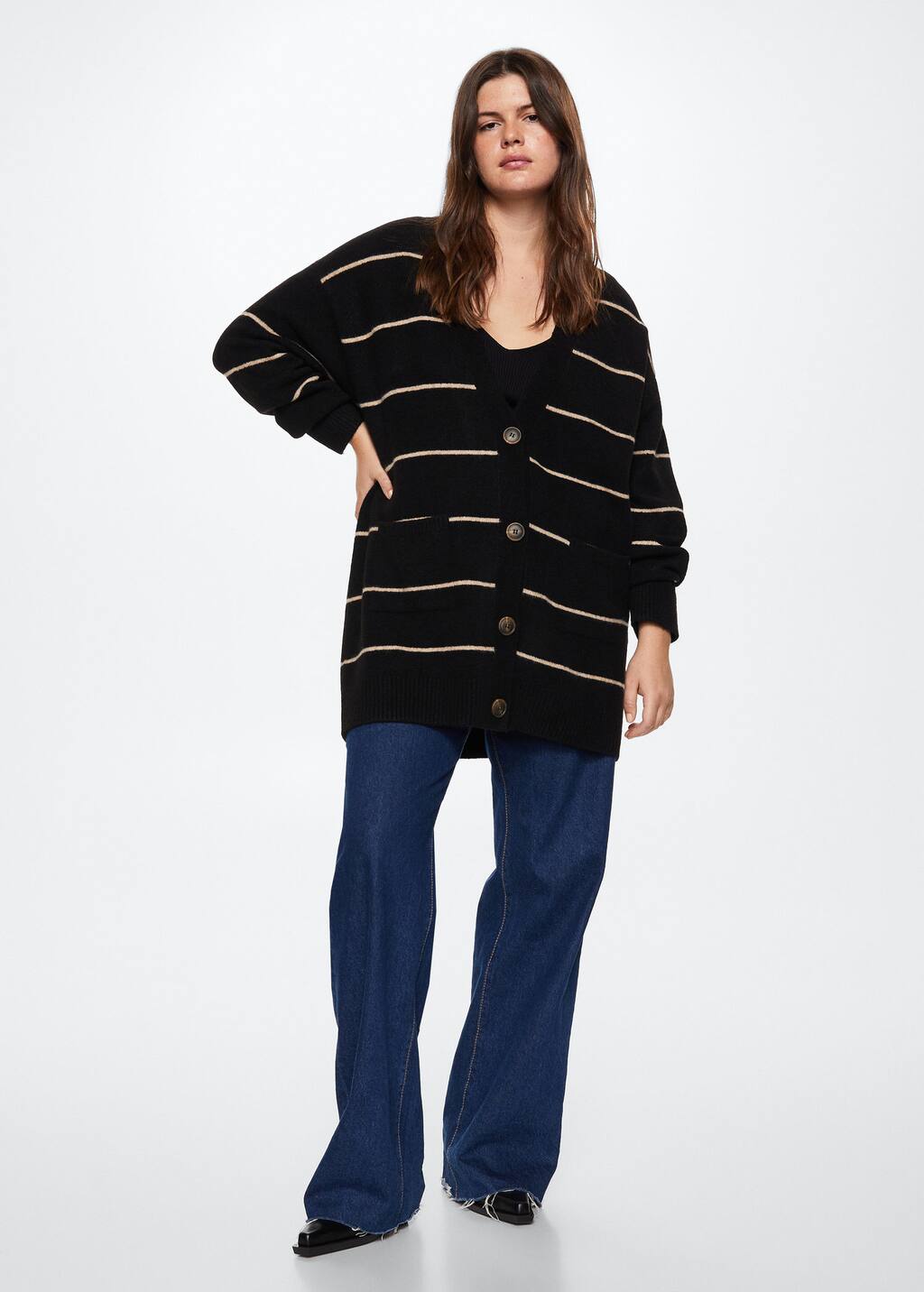 Mango Striped cardigan with buttons 3705907706