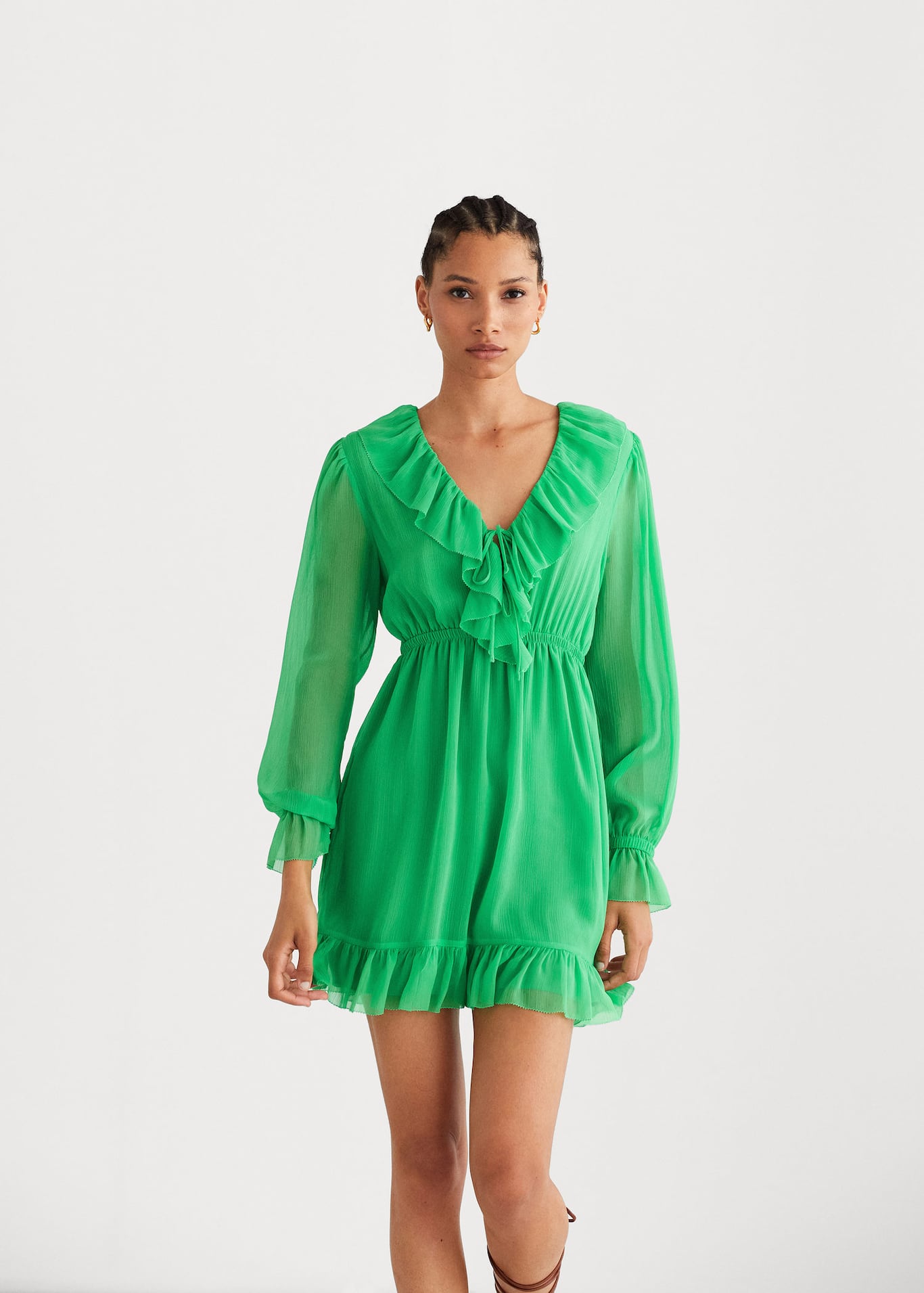 Vestido Com Textura E Folhos Mulher Mango Portugal vestido-com-textura-e-folhos-mulher-mango-portugal