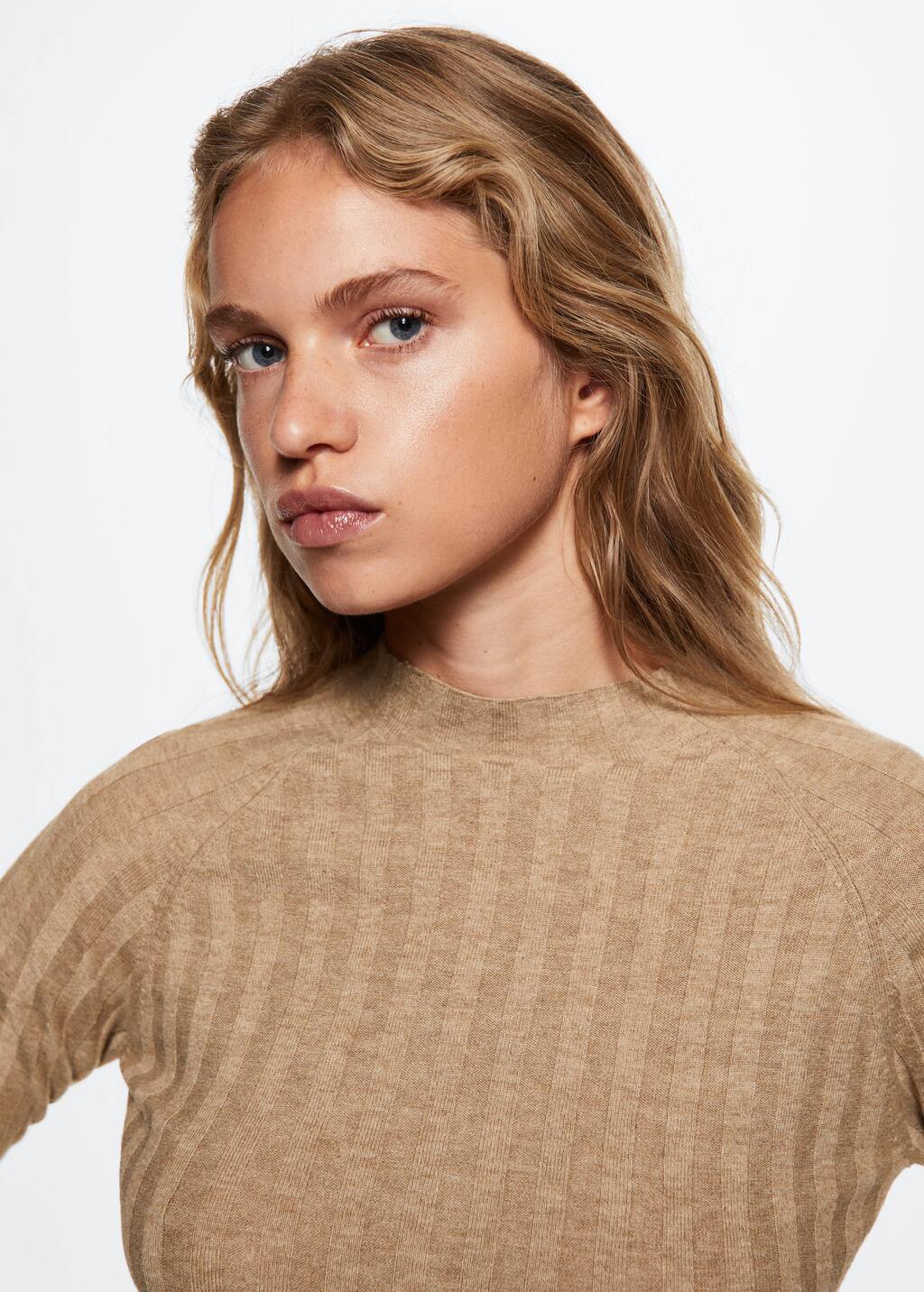 Mango High collar ribbed knit sweater 3708581609