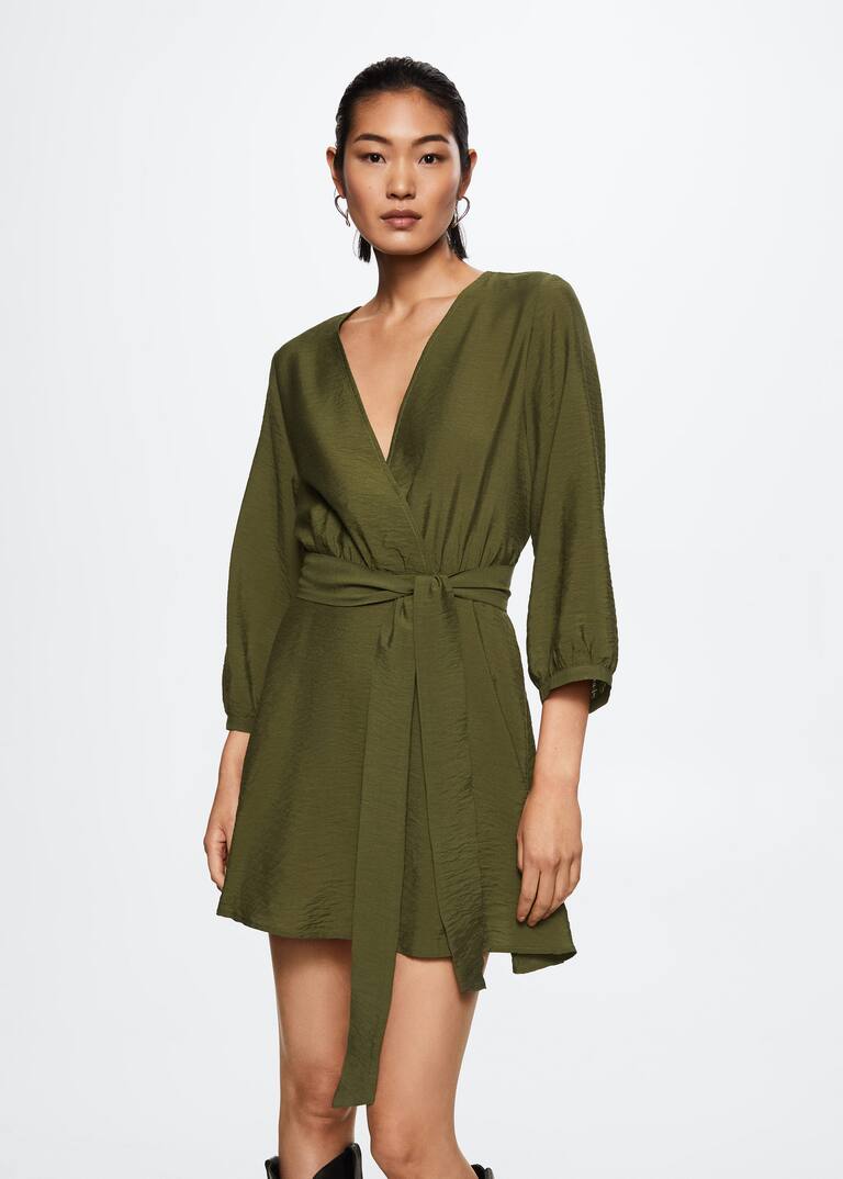 Belt satin dress Woman Mango Latvia
