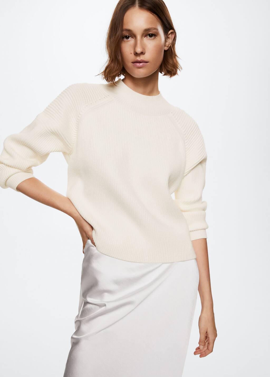 Mango High collar ribbed knit sweater 3708591405