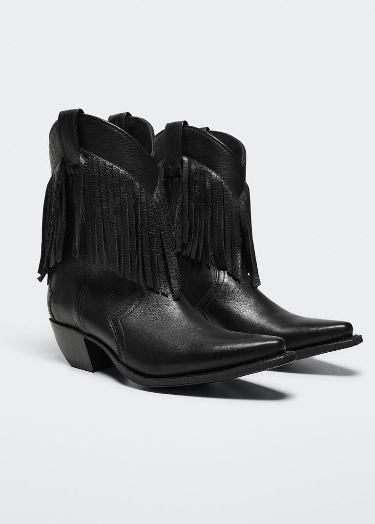 Fringed leather boots Women Mango USA