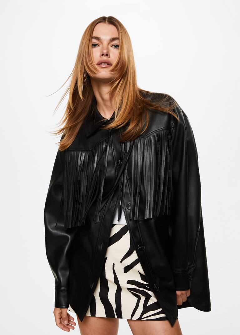 Leathereffect fringed jacket Woman Mango Thailand