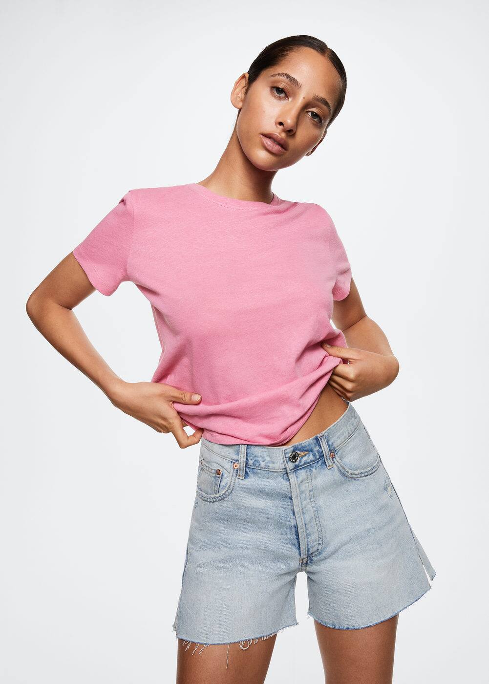 Cotton linenblend tshirt Woman Mango Kuwait