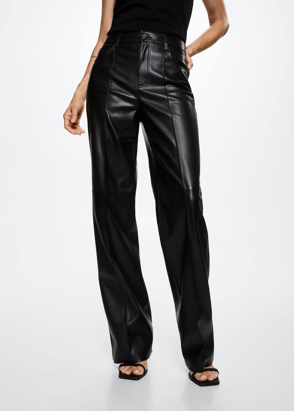 Leather effect high waist pant Woman Mango Montenegro