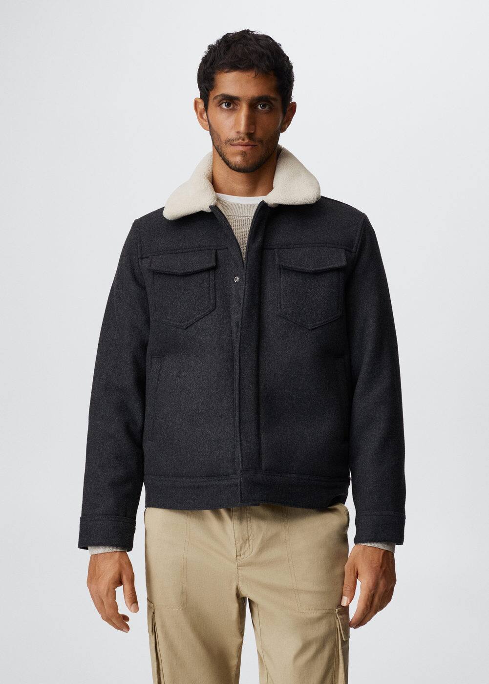 Fauxshearling collar wool jacket Man Mango Man Bermuda
