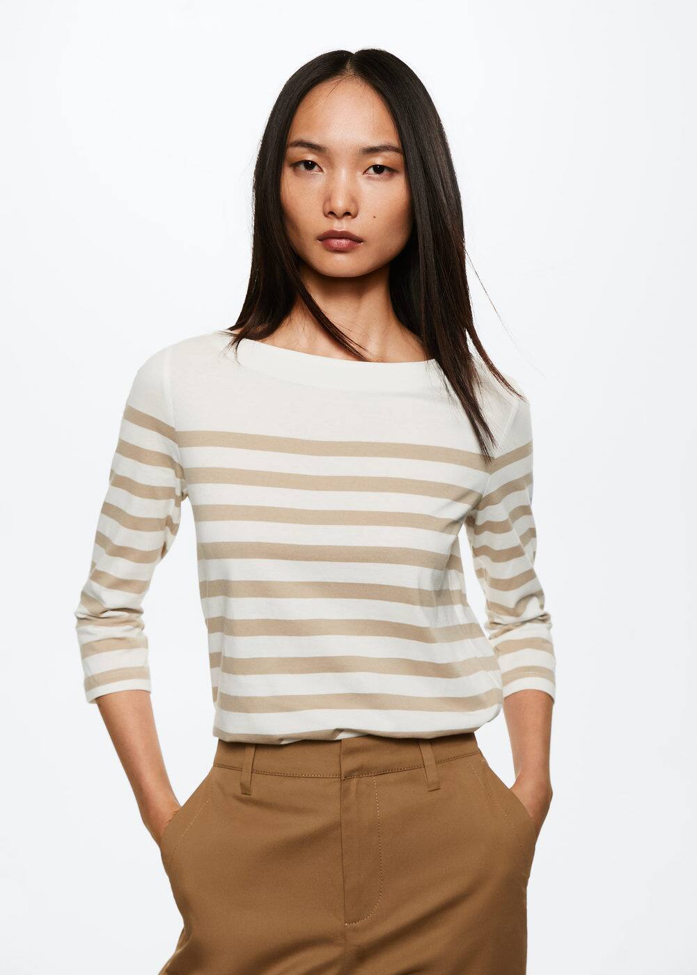Striped cotton t-shirt -  Woman | Mango Canada