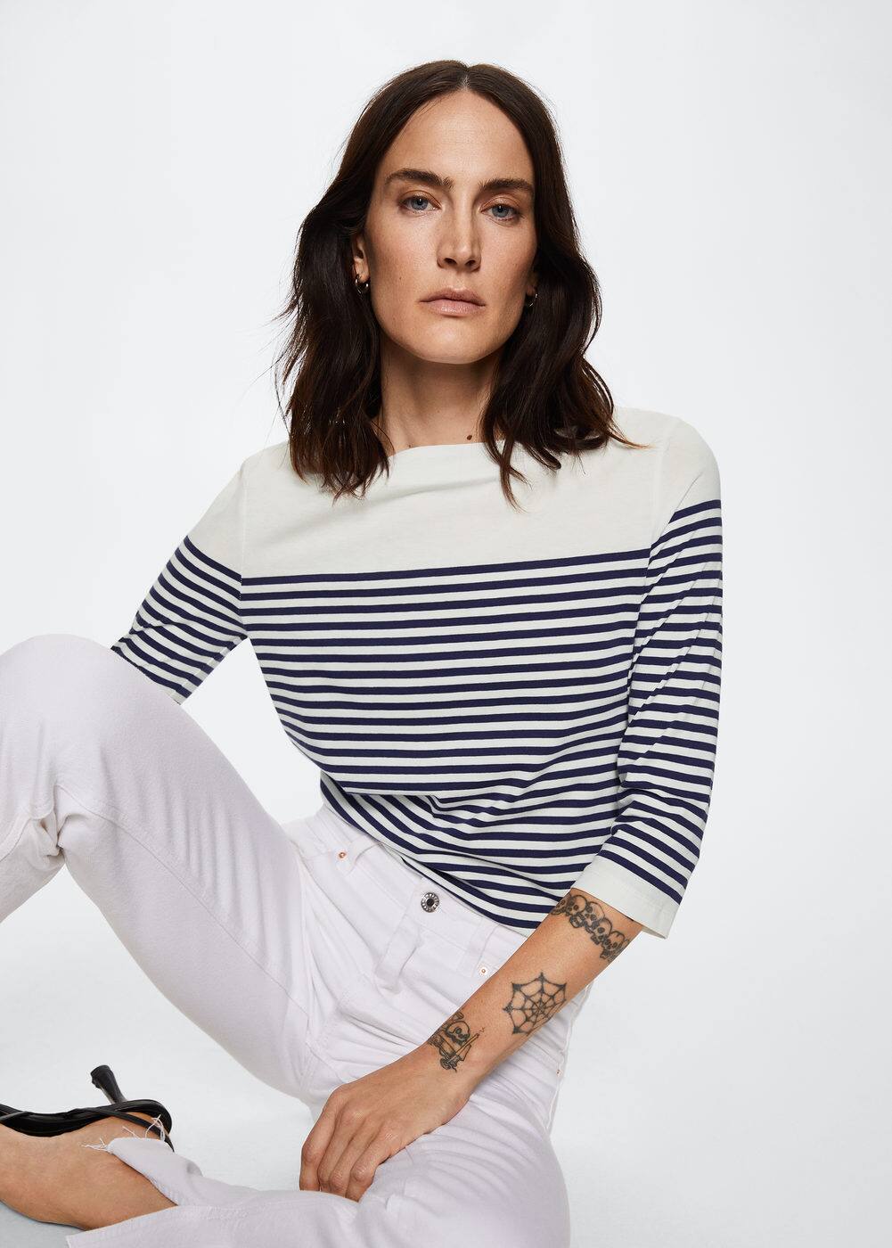 Striped cotton t-shirt -  Woman | Mango Canada
