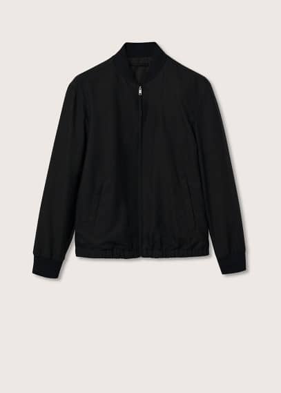 Mango Man Tencel Linen Bomber Jacket Black In Black