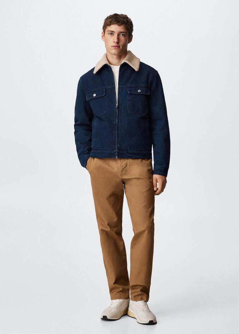 Denim jacket with shearling collar Men Mango Man USA