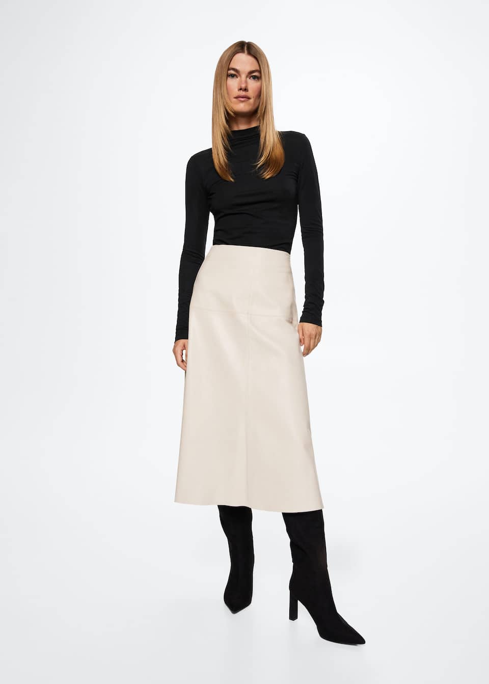 Mango black wool high neck slim fit long sleeve mock neck t shirt.