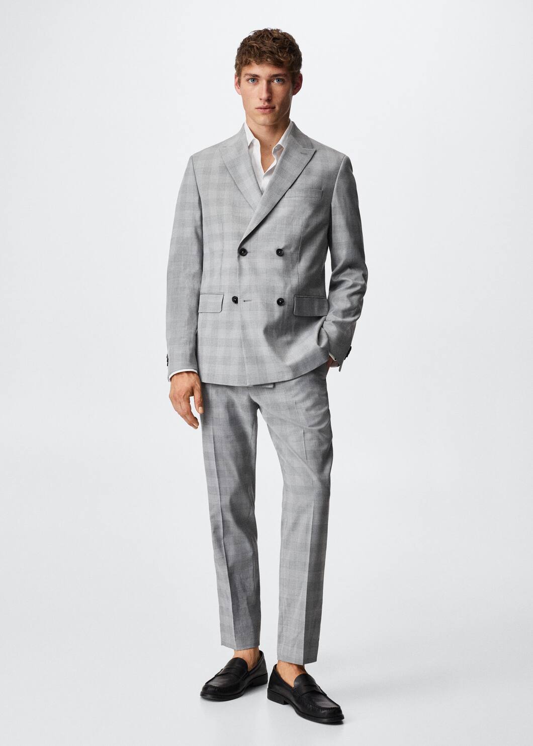 修身格纹双排扣西装外套 - 一般平面图