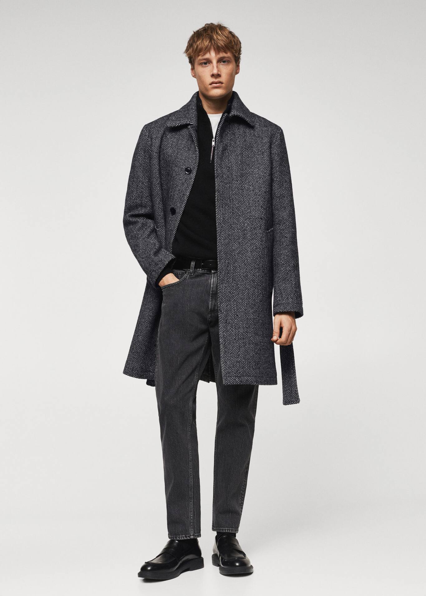 Herringbone pattern wool coat Men MANGO OUTLET USA