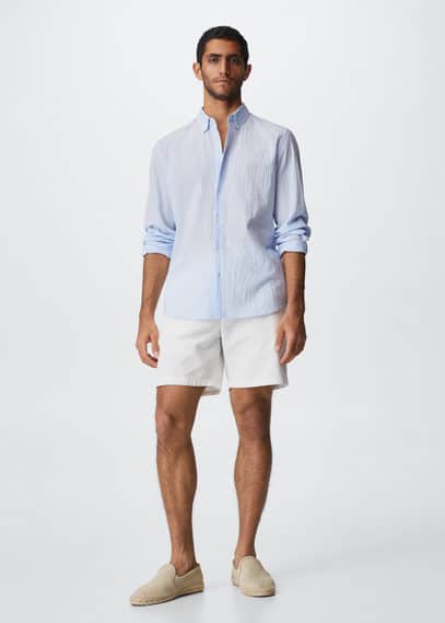Camicia slim-fit cotone seersucker