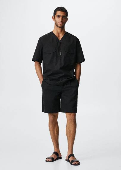 Camicia cotone collo zip