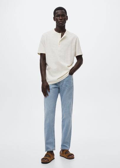 Maglietta cotone collo stondato con bottoni