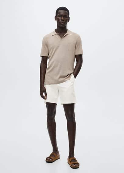 mango man Bermuda van katoen en linnen met aansnoerkoord