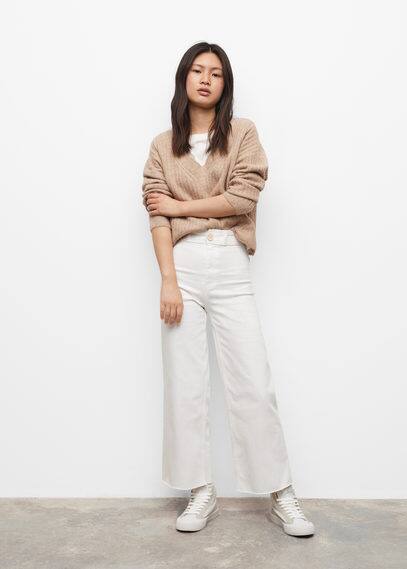 Pullover coste collo a V