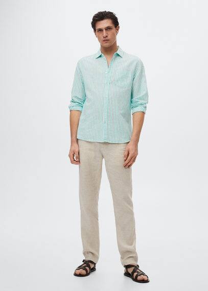 Camicia slim fit righe lino