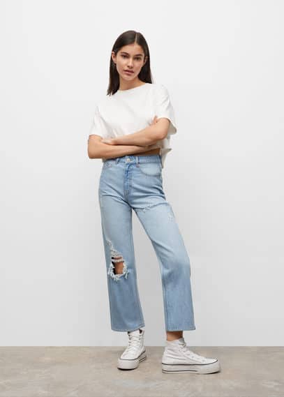 Jeans straight-fit strappi decorativi