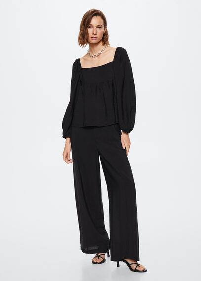 Mango Tailored Straight Leg Pants In Black In Black
