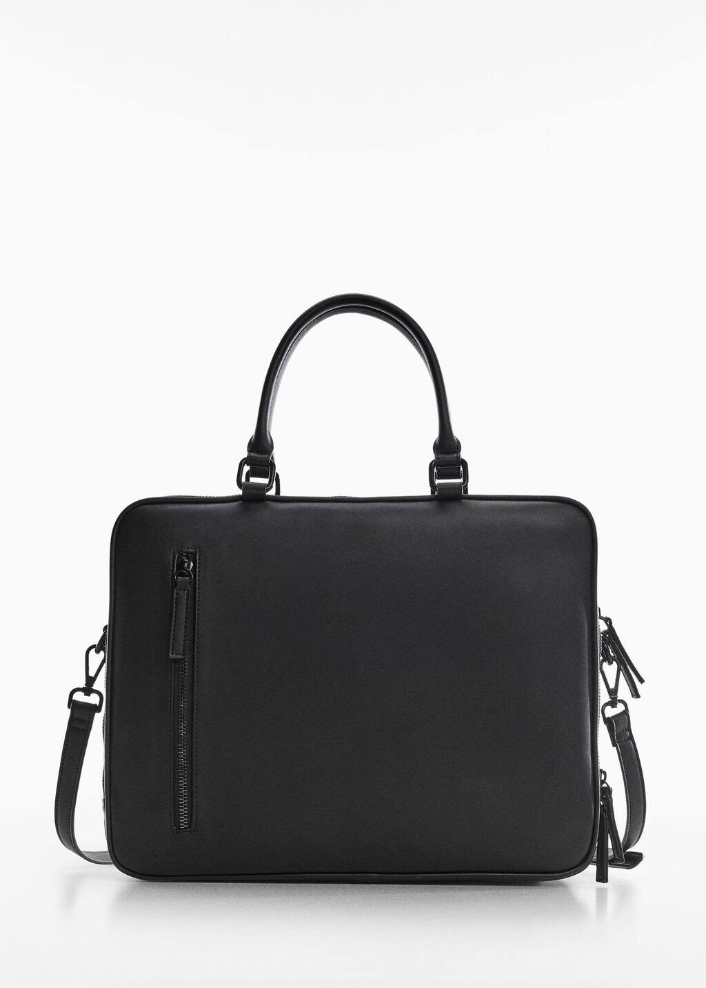 Mango Leather-effect briefcase. a black bag is shown with a strap. 