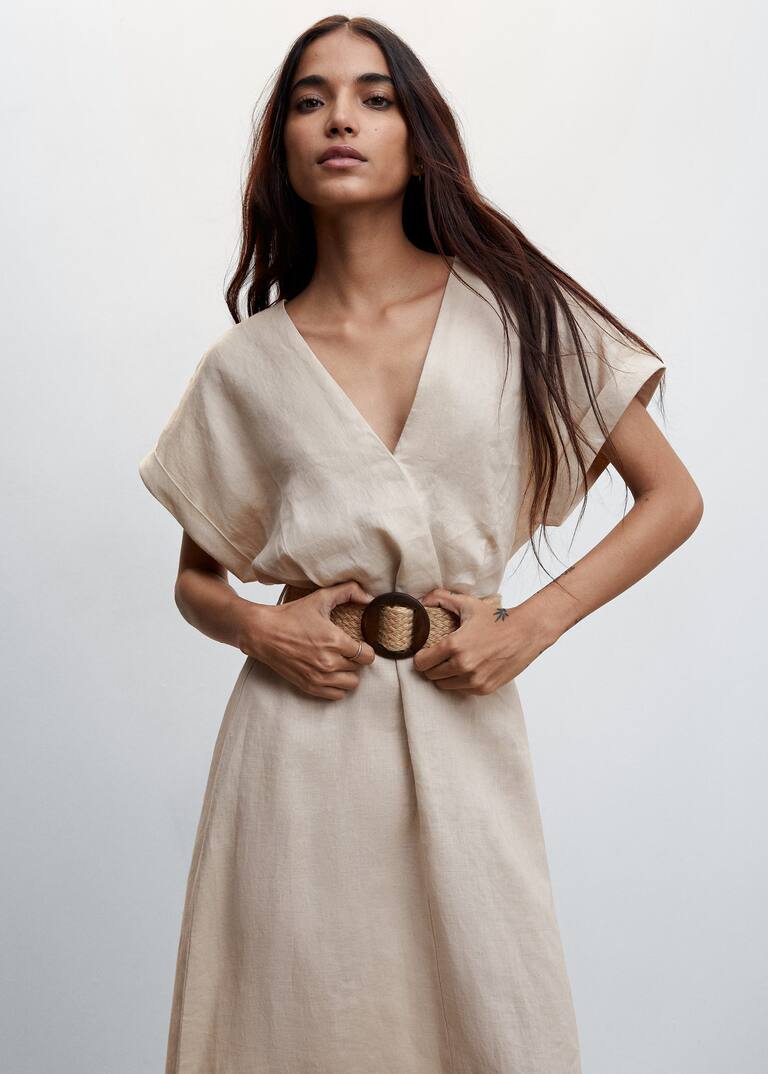 Belt linen dress Woman Mango Serbia