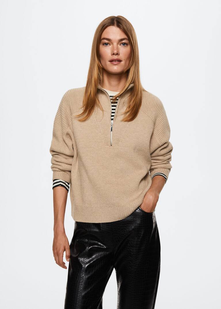High neck sweater with zip Women Mango USA