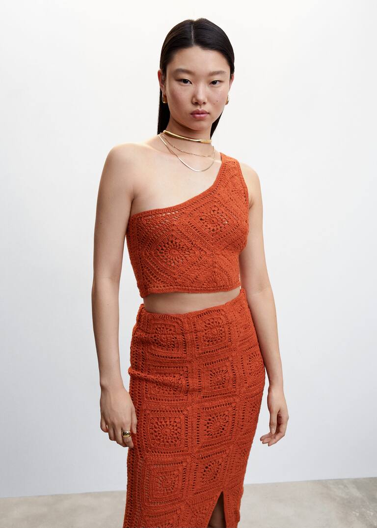 Asymmetrical crochet top - Women | Mango USA