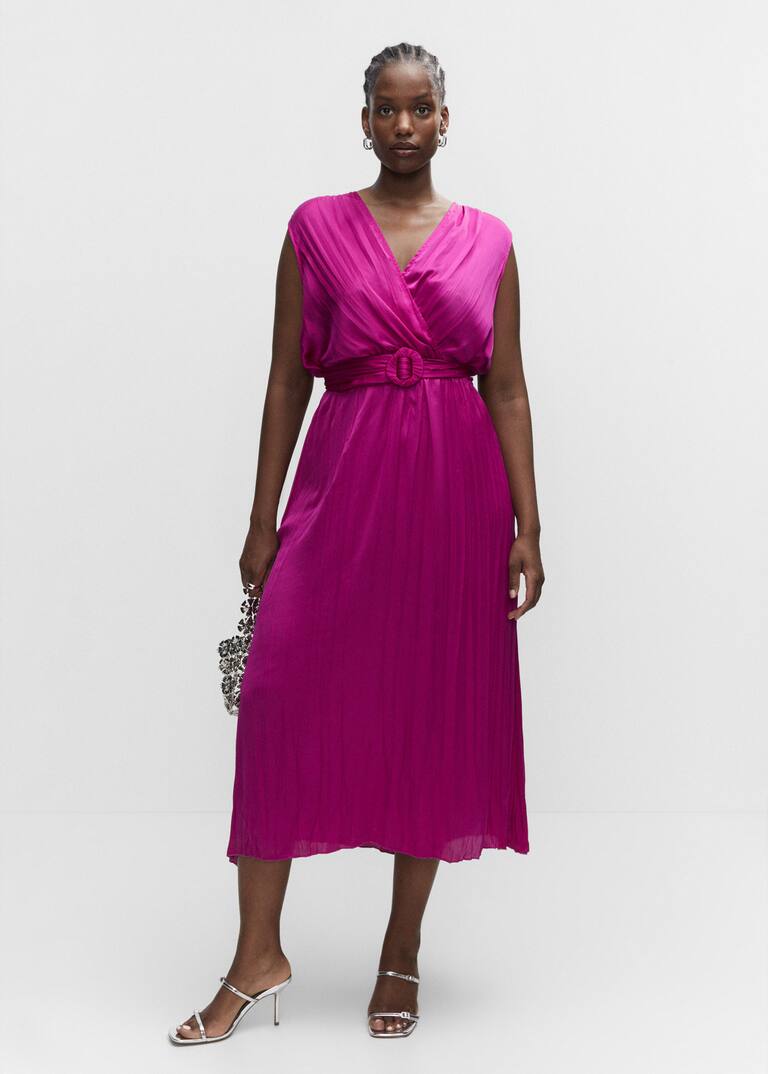 Pleated satin dress Women Mango USA