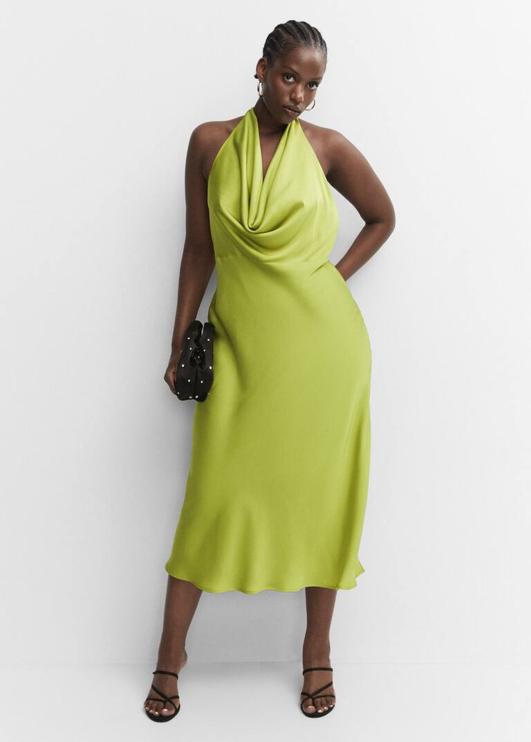 Draped neck satin dress Women Mango United Kingdom