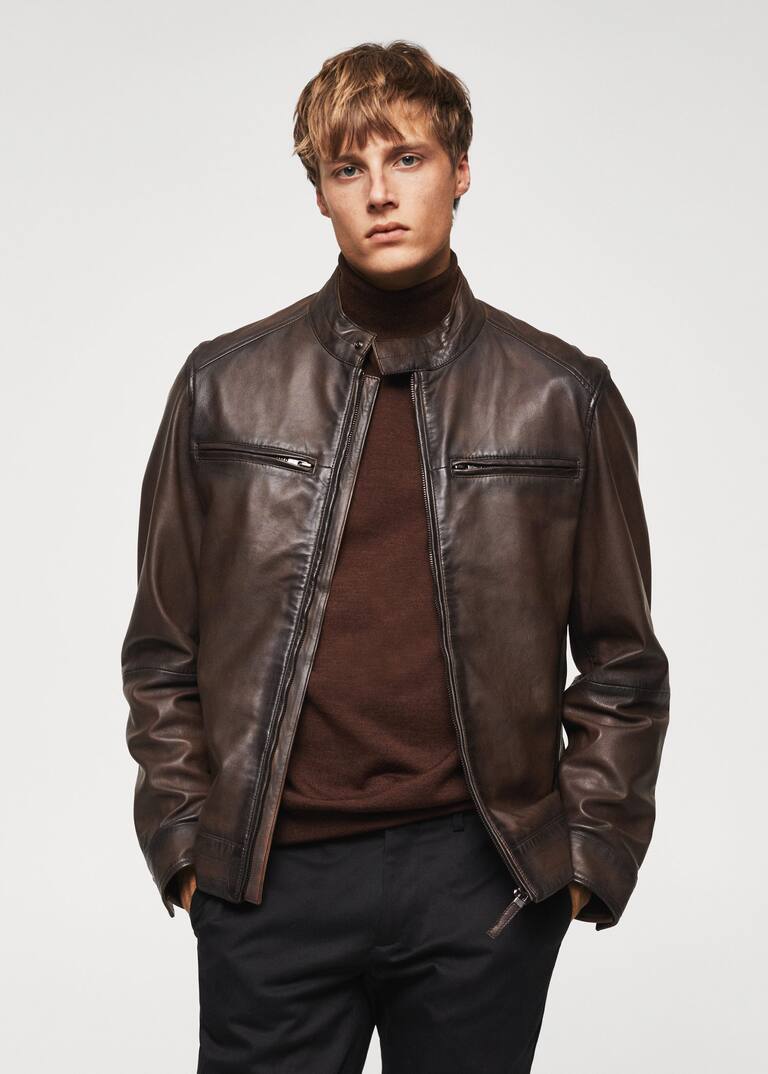 Pocket leather jacket Men Mango Man USA