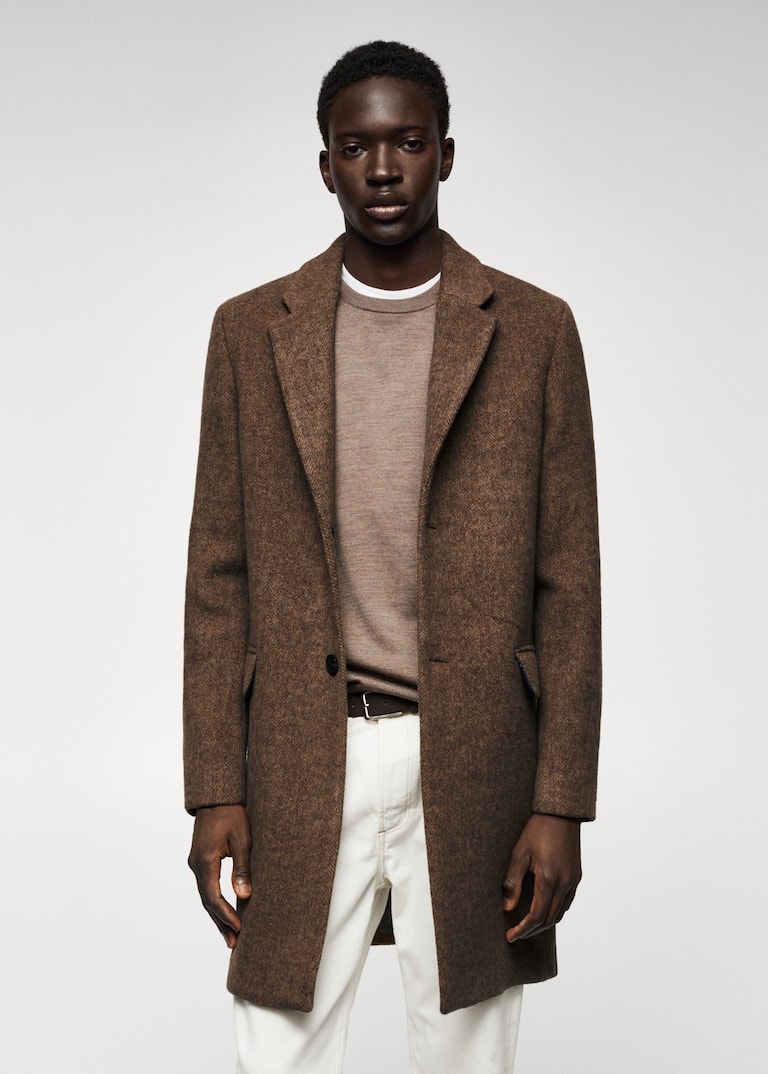 Herringbone pattern wool coat Men Mango Man USA
