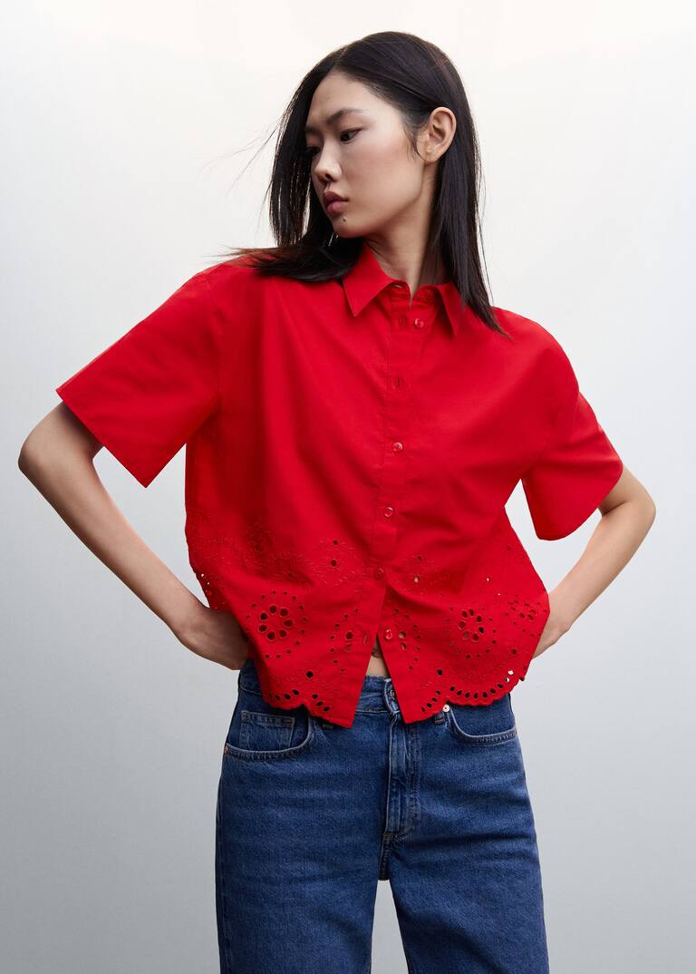 Embroidered cotton shirt Women Mango USA