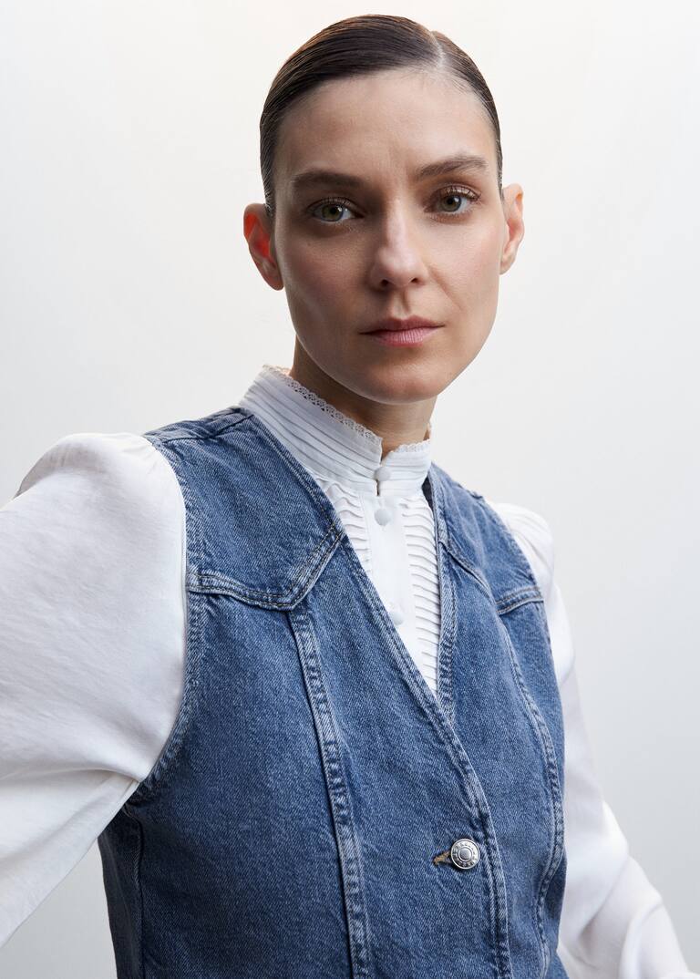 Denim vest with decorative stitching Women Mango United Kingdom