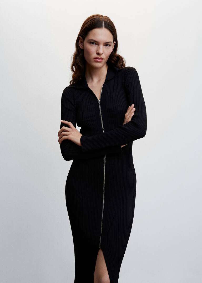 Black knitted dress with zipper Women Mango USA
