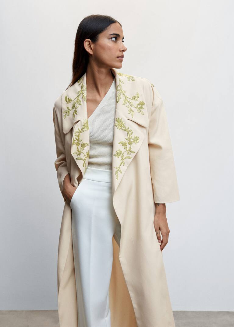 Trench coat with embroidered lapels Women Mango USA