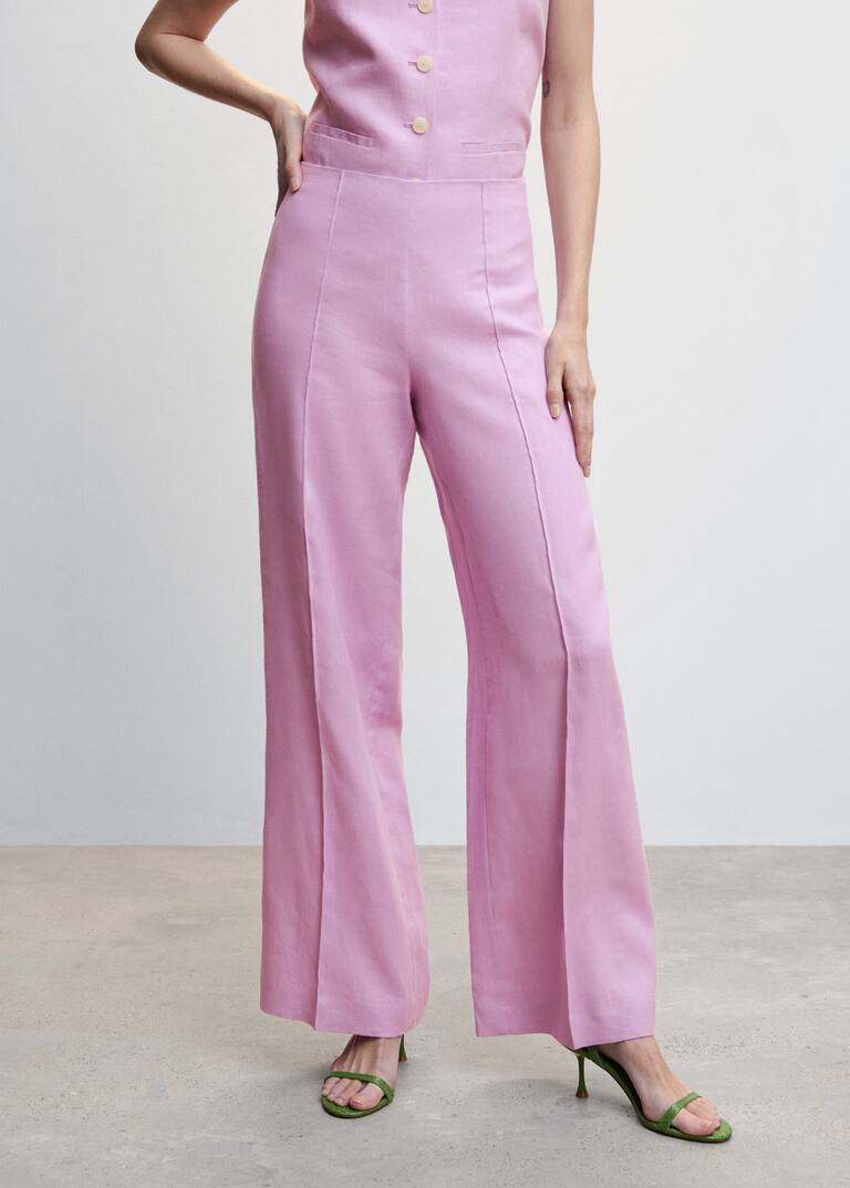 100 linen wideleg trousers Woman Mango Canada