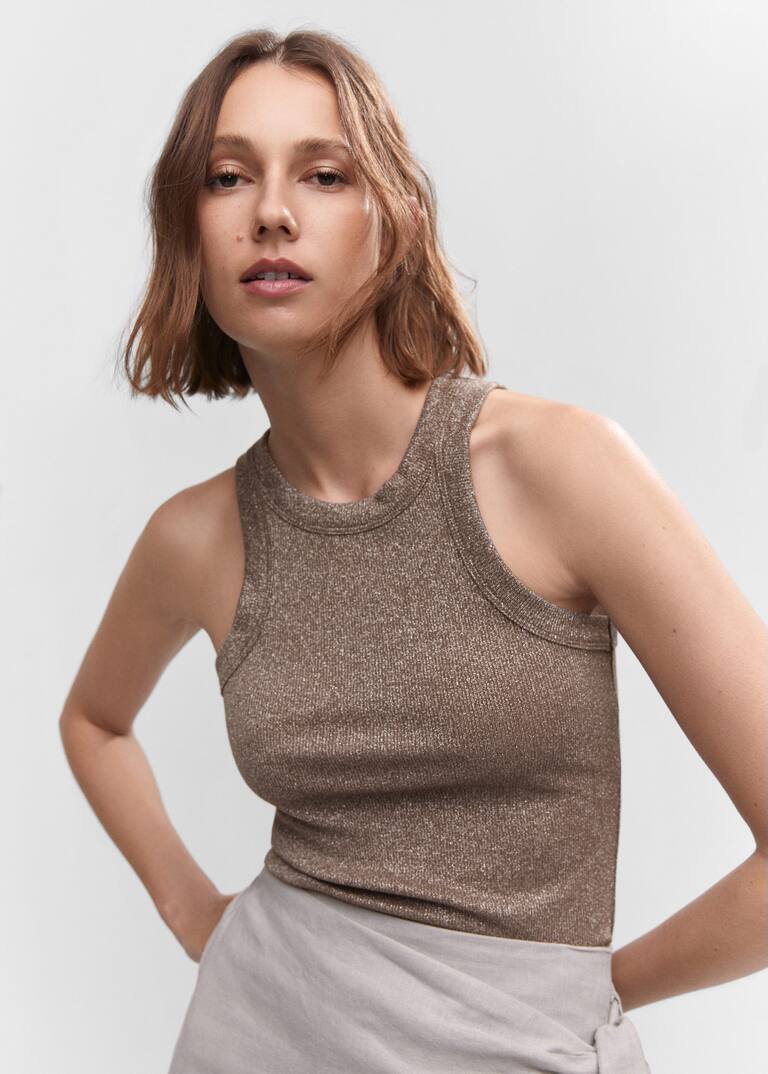 Metallic ribbed top Women Mango USA