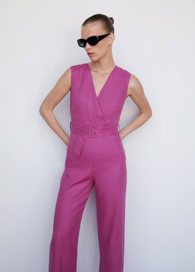 Linen jumpsuit with belt Woman Mango The Philippines