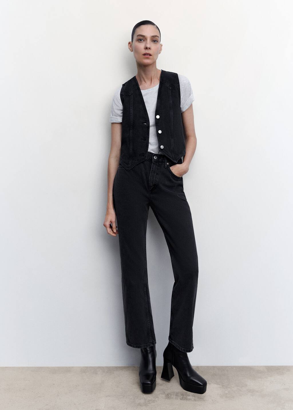 Mango Denim vest with decorative stitching 47061305 TN