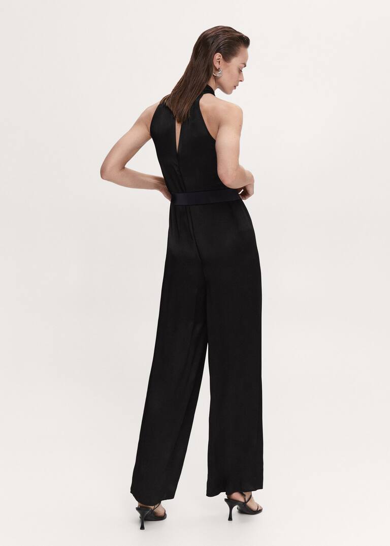 Satin jumpsuit with belt Women Mango USA