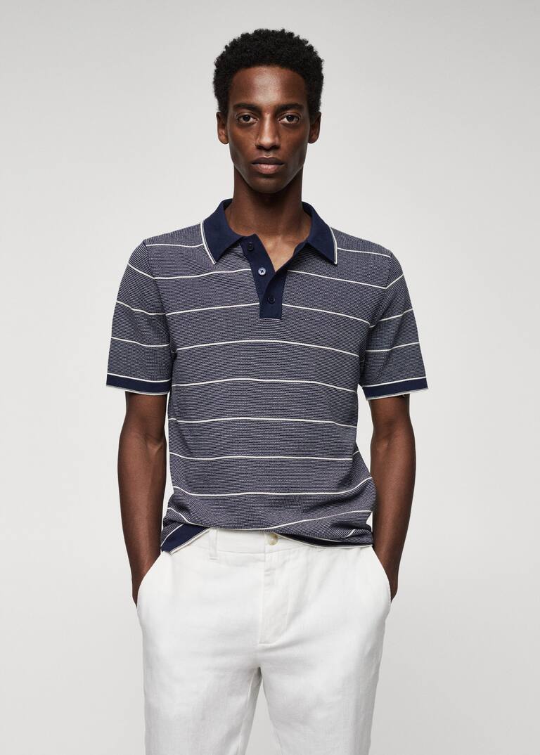 Striped knit cotton polo shirt Men Mango Man USA