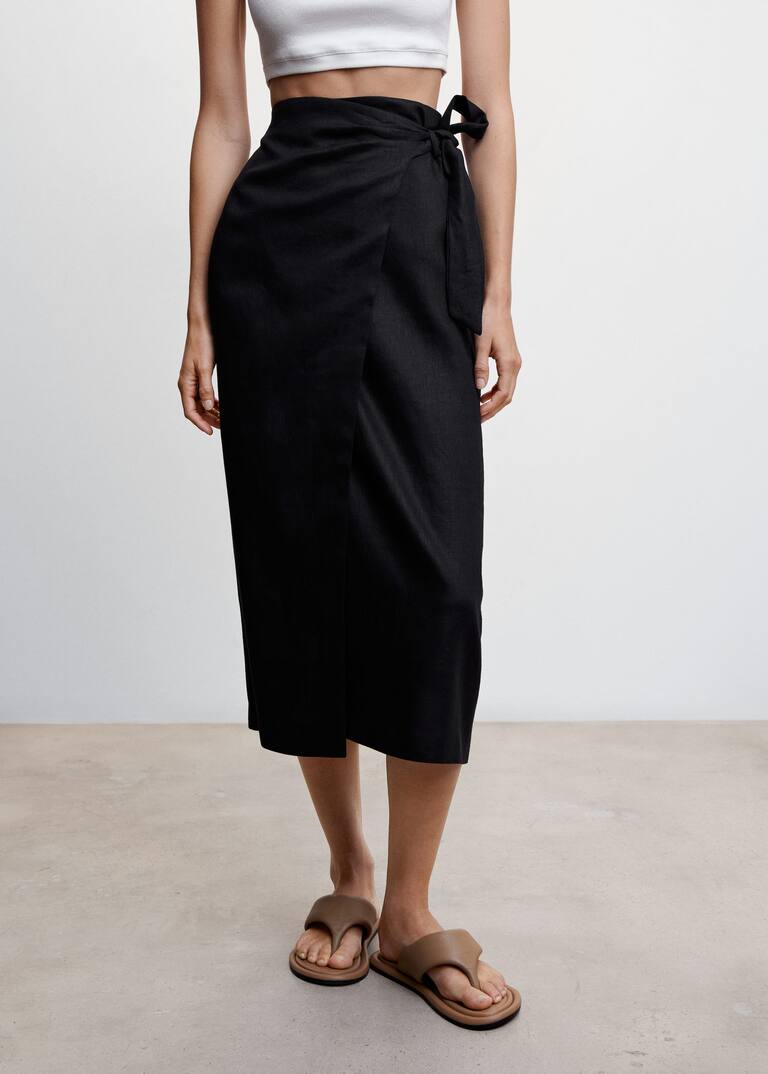 Linenblend wrap skirt Women Mango USA