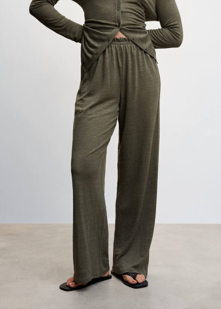 100 linen wideleg trousers Woman Mango Canada