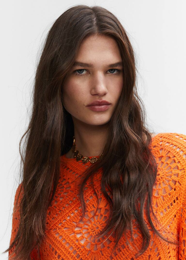 Flaredsleeve openwork dress Women Mango USA