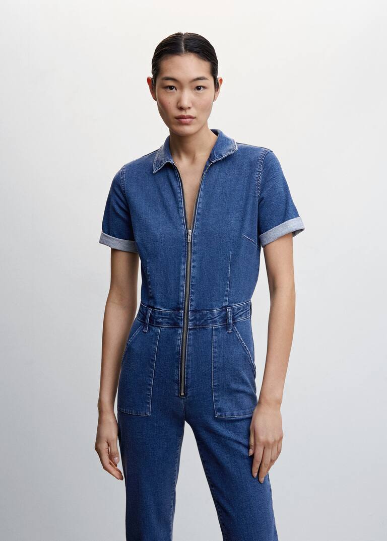 Denim jumpsuit with zipper Women Mango USA