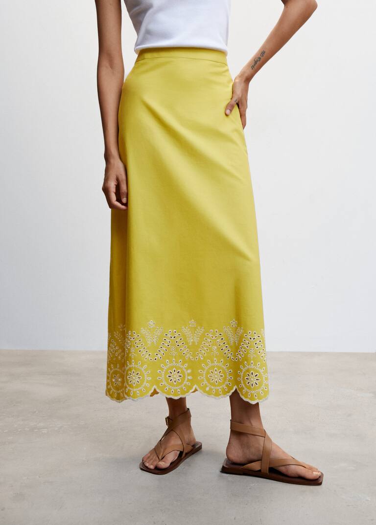 Broderie anglaise cotton skirt Women Mango USA