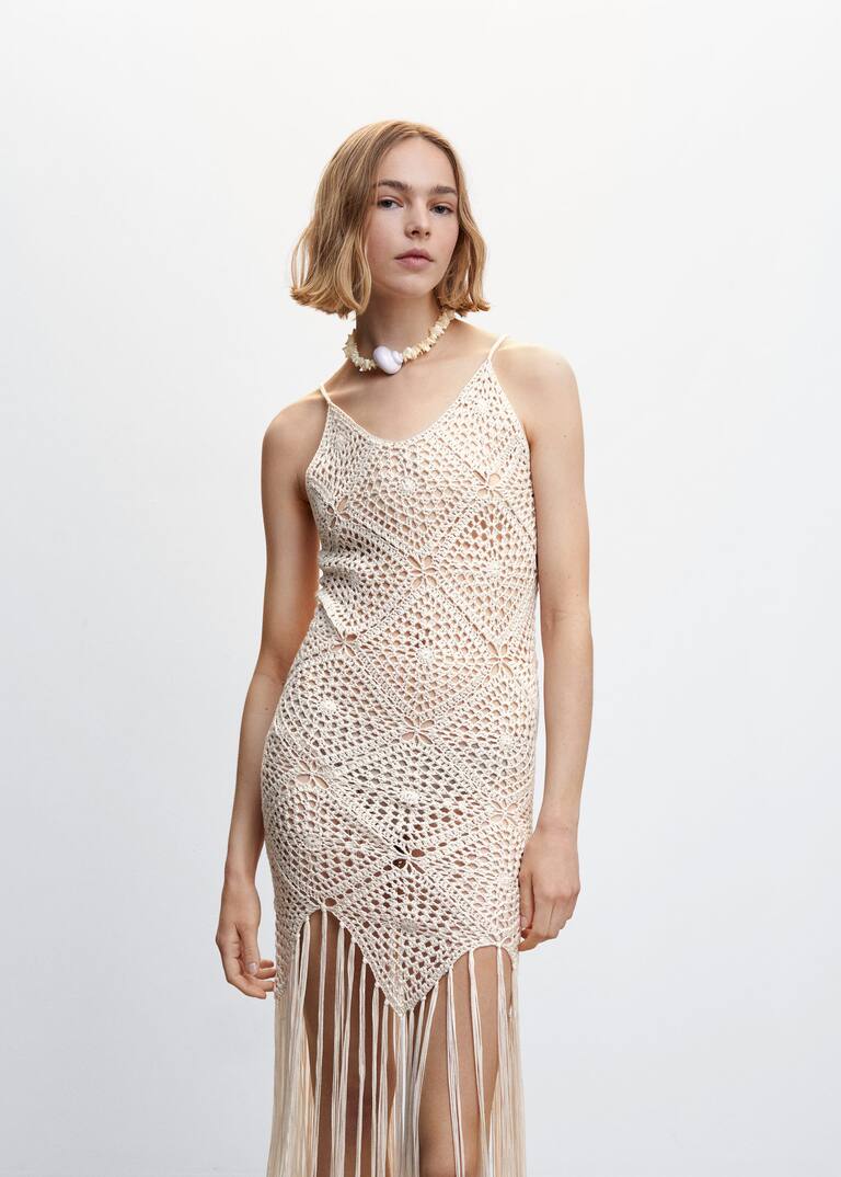 Fringes crochet dress Women Mango USA