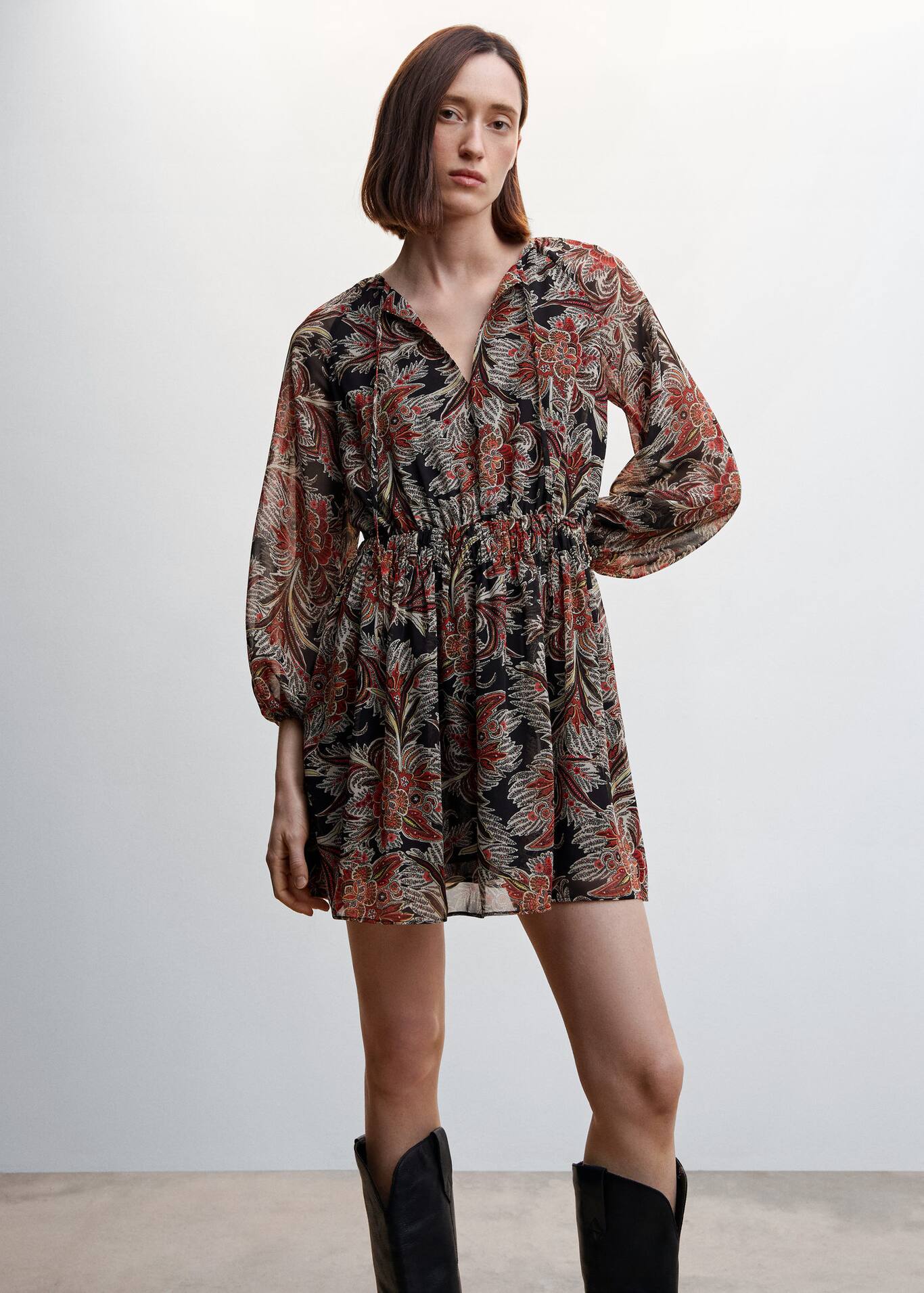 Vestido gasa floral - Mujer | MANGO OUTLET España